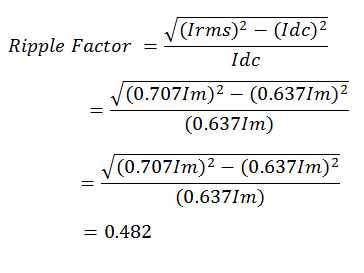 value of ripple factor of full wave rectifier