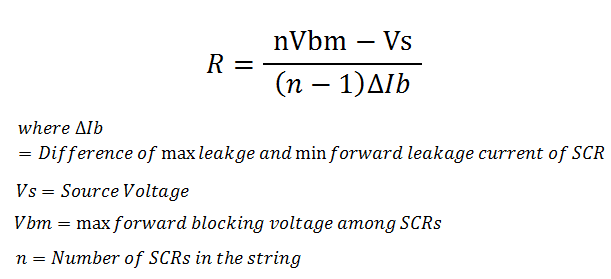 Value of equalizing resistance in series connected SCR