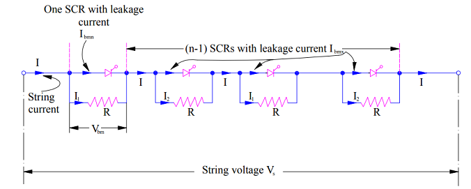 Voltage equalization or static equalization circuit in series connected SCR